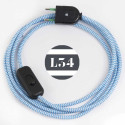 Cordon electrique tissu turquoise zig zag avec interrupteur et fiche noir