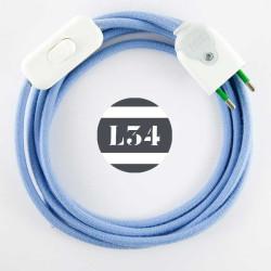 Cordon Textile Enroulé Calex 60W 250V - 3 Mètres - Bleu/blanc - Parfait Pour Lampes Vintage Et Créations DIY