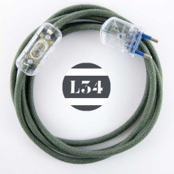 Cordon electrique tissu gris vert avec interrupteur et fiche transparent - 1