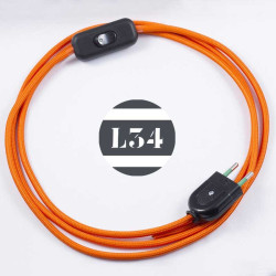 Cordon electrique tissu orange soie avec interrupteur et fiche noirs - 1