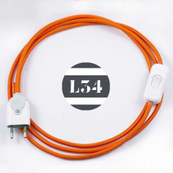 Cordon electrique tissu orange soie avec interrupteur et fiche blanc - 1