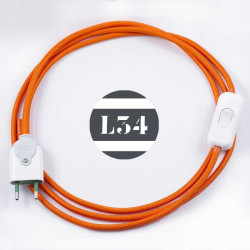Cordon textile orange soie avec interrupteur et fiche blanc