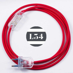 Cordon electrique tissu rouge soie avec interrupteur et fiche transparent - 1