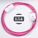Cordon electrique tissu fuchsia soie avec interrupteur et fiche blanc