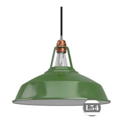 Suspension métal vert, intérieur blanc avec fil et pavillon noir .