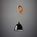 Suspension cloche émaillée noir câble jaune