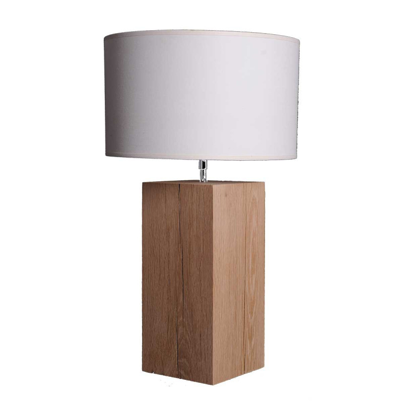 Lampe en chêne brut abat-jour blanc