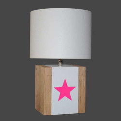 Petite lampe bois BRICK S étoile rose fluo