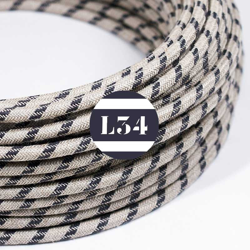 Câble électrique textile stripes anthracite et lin