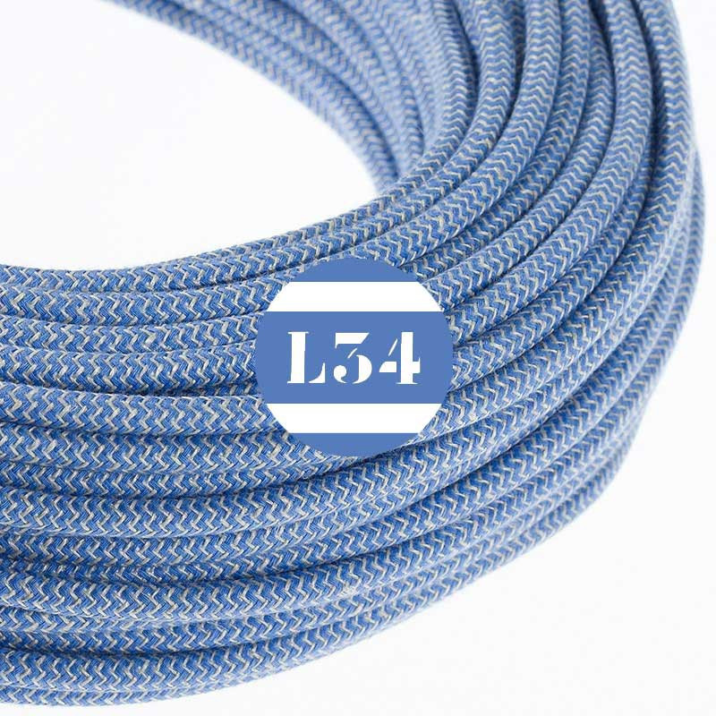 fil électrique tissu ZigZag bleu et lin