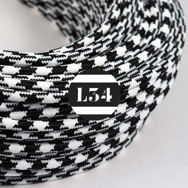 Câble électrique textile noir et blanc soie