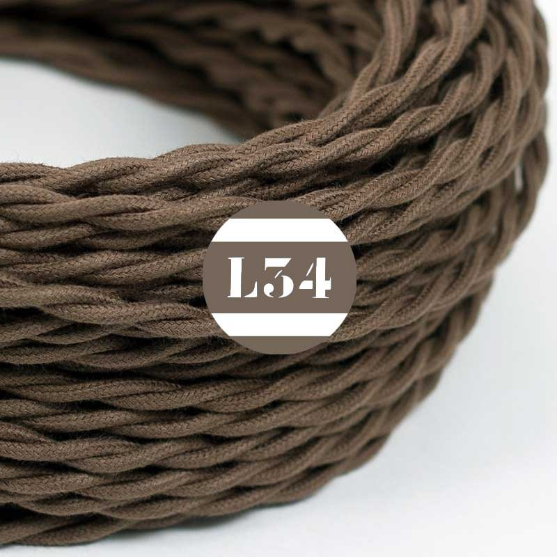 fil électrique tissu torsadé marron coton